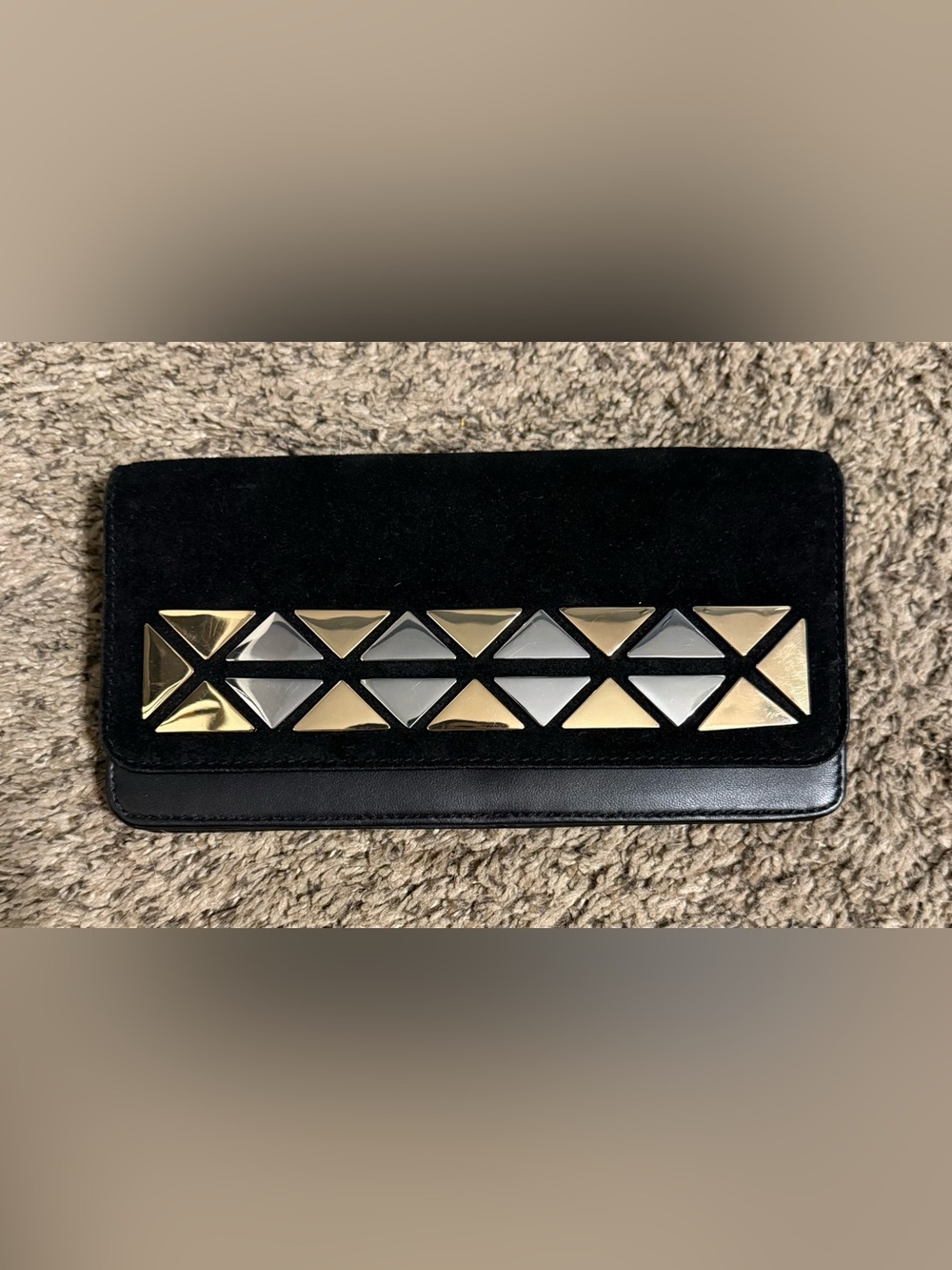Vince Camuto Black Suede & Leather Wallet or Clutch with Gold and Silver Detail